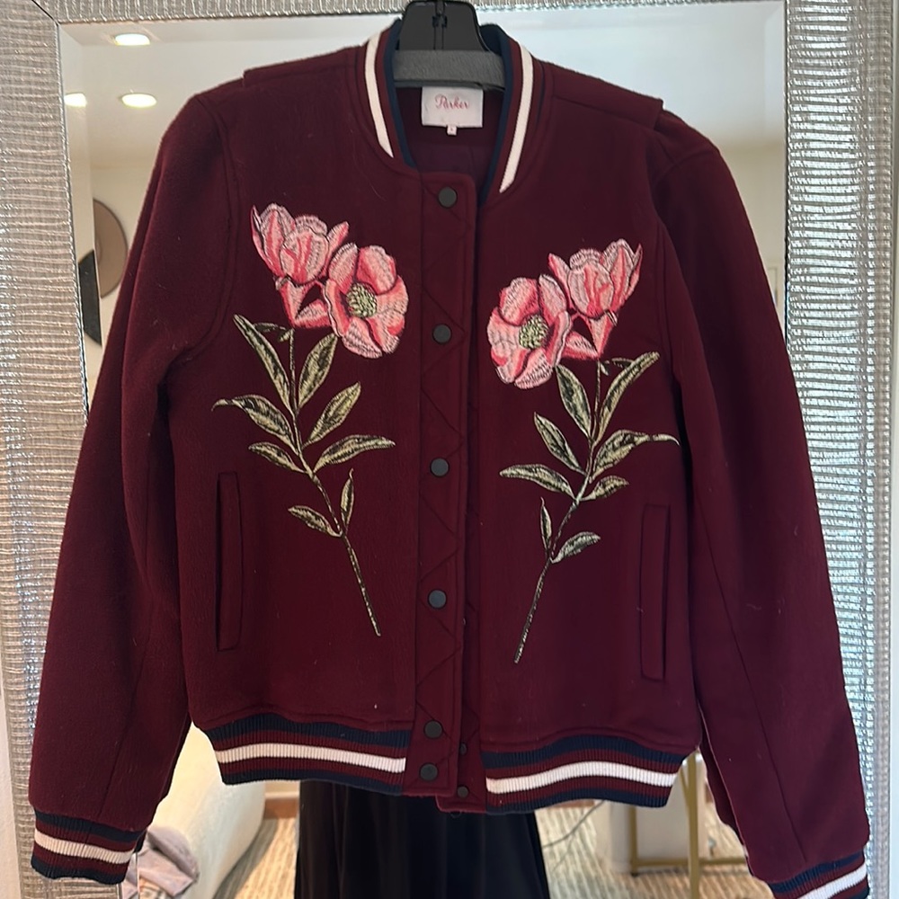 Parker bomber jacket with floral embroidery